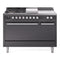 ILVE Professional Plus II 48-inch Natural Gas Dual Fuel Range with 5 Burners, Griddle, & French Top with Solid Door Oven in Matte Graphite (UP48FSQMPMG)