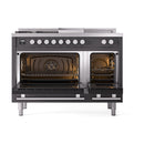 ILVE Professional Plus II 48-inch Natural Gas Dual Fuel Range with 5 Burners, Griddle, & French Top with Solid Door Oven in Matte Graphite (UP48FSQMPMG)