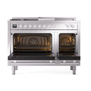 ILVE Professional Plus II 48-inch Natural Gas Dual Fuel Range with 5 Burners, Griddle, & French Top with Solid Door Oven in Stainless Steel (UP48FSQMPSS)