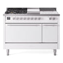 ILVE Professional Plus II 48-inch Propane Gas Dual Fuel Range with 5 Burners, Griddle, & French Top with Solid Door Oven in White (UP48FSQMPWHLP)