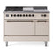 ILVE Nostalgie II 48-Inch Natural Gas Dual Fuel Range with 5 Burners, Griddle, & French Top, with Solid Door Oven in Antique White with Bronze Trim (UP48FSQNMPAWB)