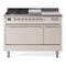ILVE Nostalgie II 48-Inch Natural Gas Dual Fuel Range with 5 Burners, Griddle, & French Top, with Solid Door Oven in Antique White with Chrome Trim (UP48FSQNMPAWC)