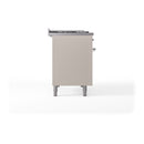 ILVE Nostalgie II 48-Inch Propane Gas Dual Fuel Range with 5 Burners, Griddle, & French Top, with Solid Door Oven in Antique White with Chrome Trim (UP48FSQNMPAWCLP)