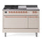 ILVE Nostalgie II 48-Inch Natural Gas Dual Fuel Range with 5 Burners, Griddle, & French Top, with Solid Door Oven in Antique White with Copper Trim (UP48FSQNMPAWP)