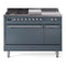 ILVE Nostalgie II 48-Inch Natural Gas Dual Fuel Range with 5 Burners, Griddle, & French Top, with Solid Door Oven in Blue Grey with Chrome Trim (UP48FSQNMPBGC)