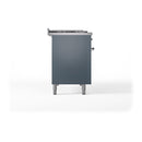 ILVE Nostalgie II 48-Inch Natural Gas Dual Fuel Range with 5 Burners, Griddle, & French Top, with Solid Door Oven in Blue Grey with Chrome Trim (UP48FSQNMPBGC)