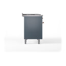 ILVE Nostalgie II 48-Inch Natural Gas Dual Fuel Range with 5 Burners, Griddle, & French Top, with Solid Door Oven in Blue Grey with Copper Trim (UP48FSQNMPBGP)