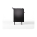 ILVE Nostalgie II 48-Inch Natural Gas Dual Fuel Range with 5 Burners, Griddle, & French Top, with Solid Door Oven in Glossy Black with Bronze Trim (UP48FSQNMPBKB)
