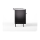 ILVE Nostalgie II 48-Inch Propane Gas Dual Fuel Range with 5 Burners, Griddle, & French Top, with Solid Door Oven in Glossy Black with Chrome Trim (UP48FSQNMPBKCLP)