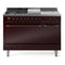 ILVE Nostalgie II 48-Inch Natural Gas Dual Fuel Range with 5 Burners, Griddle, & French Top, with Solid Door Oven in Burgundy with Bronze Trim (UP48FSQNMPBUB)