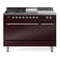 ILVE Nostalgie II 48-Inch Natural Gas Dual Fuel Range with 5 Burners, Griddle, & French Top, with Solid Door Oven in Burgundy with Chrome Trim (UP48FSQNMPBUC)