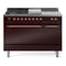 ILVE Nostalgie II 48-Inch Natural Gas Dual Fuel Range with 5 Burners, Griddle, & French Top, with Solid Door Oven in Burgundy with Copper Trim (UP48FSQNMPBUP)