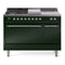 ILVE Nostalgie II 48-Inch Natural Gas Dual Fuel Range with 5 Burners, Griddle, & French Top, with Solid Door Oven in Emerald Green with Chrome Trim (UP48FSQNMPEGC)