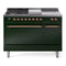 ILVE Nostalgie II 48-Inch Natural Gas Dual Fuel Range with 5 Burners, Griddle, & French Top, with Solid Door Oven in Emerald Green with Bronze Trim (UP48FSQNMPEGB)