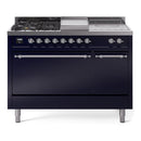 ILVE Nostalgie II 48-Inch Propane Gas Dual Fuel Range with 5 Burners, Griddle, & French Top, with Solid Door Oven in Matte Graphite with Chrome Trim (UP48FSQNMPMGCLP)
