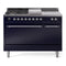 ILVE Nostalgie II 48-Inch Natural Gas Dual Fuel Range with 5 Burners, Griddle, & French Top, with Solid Door Oven in Midnight Blue with Chrome Trim (UP48FSQNMPMBC)