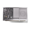 ILVE Nostalgie II 48-Inch Propane Gas Dual Fuel Range with 5 Burners, Griddle, & French Top, with Solid Door Oven in Midnight Blue with Brass Trim (UP48FSQNMPMBGLP)