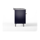 ILVE Nostalgie II 48-Inch Propane Gas Dual Fuel Range with 5 Burners, Griddle, & French Top, with Solid Door Oven in Midnight Blue with Brass Trim (UP48FSQNMPMBGLP)