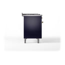 ILVE Nostalgie II 48-Inch Natural Gas Dual Fuel Range with 5 Burners, Griddle, & French Top, with Solid Door Oven in Midnight Blue with Brass Trim (UP48FSQNMPMBG)