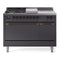 ILVE Nostalgie II 48-Inch Natural Gas Dual Fuel Range with 5 Burners, Griddle, & French Top, with Solid Door Oven in Matte Graphite with Bronze Trim (UP48FSQNMPMGB)