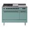 ILVE Nostalgie II 48-Inch Propane Gas Dual Fuel Range with 5 Burners, Griddle, & French Top, with Solid Door Oven in Mediterranean Mint with Burnished Bronze Trim (UP48FSQNMPMMBLP)