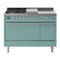 ILVE Nostalgie II 48-Inch Propane Gas Dual Fuel Range with 5 Burners, Griddle, & French Top, with Solid Door Oven in Mediterranean Mint with Chrome Trim (UP48FSQNMPMMCLP)