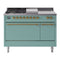ILVE Nostalgie II 48-Inch Propane Gas Dual Fuel Range with 5 Burners, Griddle, & French Top, with Solid Door Oven in Mediterranean Mint with Brass Trim (UP48FSQNMPMMGLP)