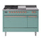 ILVE Nostalgie II 48-Inch Propane Gas Dual Fuel Range with 5 Burners, Griddle, & French Top, with Solid Door Oven in Mediterranean Mint with Copper Trim (UP48FSQNMPMMPLP)