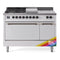 ILVE Nostalgie II 48-Inch Natural Gas Dual Fuel Range with 5 Burners, Griddle, & French Top, with Solid Door Oven in Custom RAL with Bronze Trim (UP48FSQNMPRAB)