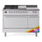 ILVE Nostalgie II 48-Inch Natural Gas Dual Fuel Range with 5 Burners, Griddle, & French Top, with Solid Door Oven in Custom RAL with Chrome Trim (UP48FSQNMPRAC)