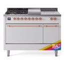 ILVE Nostalgie II 48-Inch Propane Gas Dual Fuel Range with 5 Burners, Griddle, & French Top, with Solid Door Oven in Custom RAL with Copper Trim (UP48FSQNMPRAPLP)