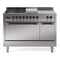 ILVE Nostalgie II 48-Inch Natural Gas Dual Fuel Range with 5 Burners, Griddle, & French Top, with Solid Door Oven in Stainless Steel with Bronze Trim (UP48FSQNMPSSB)
