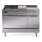 ILVE Nostalgie II 48-Inch Natural Gas Dual Fuel Range with 5 Burners, Griddle, & French Top, with Solid Door Oven in Stainless Steel with Chrome Trim (UP48FSQNMPSSC)