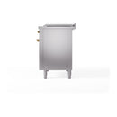 ILVE Nostalgie II 48-Inch Natural Gas Dual Fuel Range with 5 Burners, Griddle, & French Top, with Solid Door Oven in Stainless Steel with Brass Trim (UP48FSQNMPSSG)