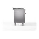 ILVE Nostalgie II 48-Inch Propane Gas Dual Fuel Range with 5 Burners, Griddle, & French Top, with Solid Door Oven in Stainless Steel with Copper Trim (UP48FSQNMPSSPLP)