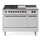 ILVE Nostalgie II 48-Inch Natural Gas Dual Fuel Range with 5 Burners, Griddle, & French Top, with Solid Door Oven in White with Bronze Trim (UP48FSQNMPWHB)