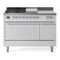 ILVE Nostalgie II 48-Inch Natural Gas Dual Fuel Range with 5 Burners, Griddle, & French Top, with Solid Door Oven in White with Chrome Trim (UP48FSQNMPWHC)
