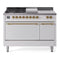 ILVE Nostalgie II 48-Inch Natural Gas Dual Fuel Range with 5 Burners, Griddle, & French Top, with Solid Door Oven in White with Brass Trim (UP48FSQNMPWHG)