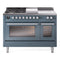 ILVE Professional Plus II 48-inch Dual Fuel Range with 5 Burners, Griddle, & French Top with Triple Glass Door Oven in Blue Grey (UP48FSWMPBG)