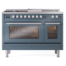 ILVE Professional Plus II 48-inch Natural Gas Dual Fuel Range with 5 Burners, Griddle, & French Top with Triple Glass Door Oven in Blue Grey (UP48FSWMPBG)