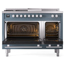 ILVE Professional Plus II 48-inch Propane Gas Dual Fuel Range with 5 Burners, Griddle, & French Top with Triple Glass Door Oven in Blue Grey (UP48FSWMPBGLP)