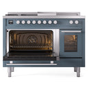 ILVE Professional Plus II 48-inch Propane Gas Dual Fuel Range with 5 Burners, Griddle, & French Top with Triple Glass Door Oven in Blue Grey (UP48FSWMPBGLP)