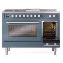 ILVE Professional Plus II 48-inch Propane Gas Dual Fuel Range with 5 Burners, Griddle, & French Top with Triple Glass Door Oven in Blue Grey (UP48FSWMPBGLP)