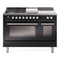 ILVE 48-inch Professional Plus II Dual Fuel Range with 5 Burners, Griddle, French Top, and Triple Glass Door Oven in Glossy Black (UP48FSWMPBK)