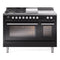 ILVE 48-inch Professional Plus II Natural Gas Dual Fuel Range with 5 Burners, Griddle, French Top, and Triple Glass Door Oven in Glossy Black (UP48FSWMPBK)