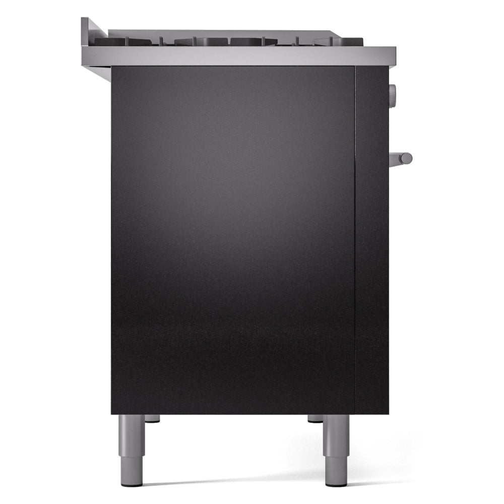 Glossy black dual fuel range side panel with adjustable leveling legs