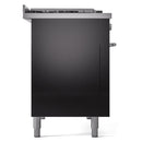 ILVE 48-inch Professional Plus II Natural Gas Dual Fuel Range with 5 Burners, Griddle, French Top, and Triple Glass Door Oven in Glossy Black (UP48FSWMPBK)