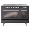 ILVE Professional Plus II 48-inch Propane Gas Dual Fuel Range with 5 Burners, Griddle, & French Top with Triple Glass Door Oven in Matte Graphite (UP48FSWMPMGLP)