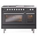 ILVE Professional Plus II 48-inch Natural Gas Dual Fuel Range with 5 Burners, Griddle, & French Top with Triple Glass Door Oven in Matte Graphite (UP48FSWMPMG)