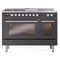 ILVE Professional Plus II 48-inch Dual Fuel Range with 5 Burners, Griddle, & French Top with Triple Glass Door Oven in Matte Graphite (UP48FSWMPMG)